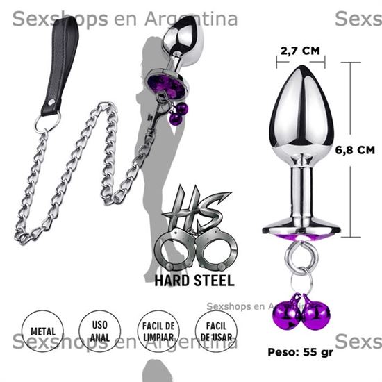 Joya anal violeta con correa